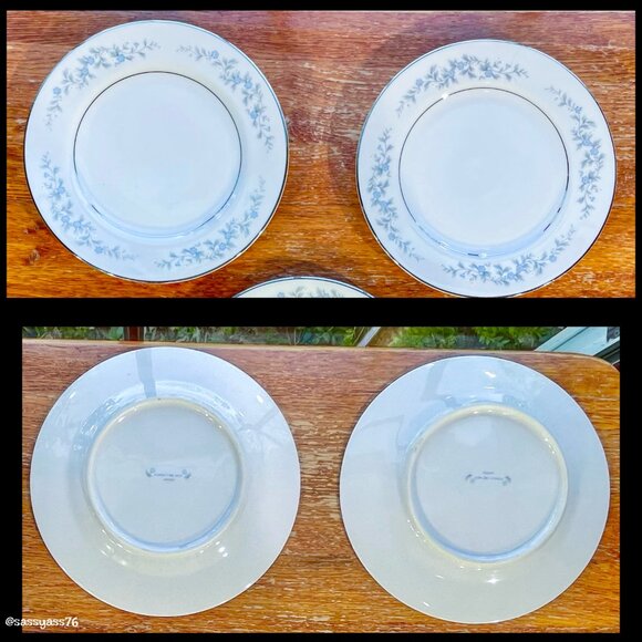 ▪️VTG▪️FORGET-ME-NOT▪️4 Piece 10.25" Blue Gray Floral Platinum Fine China Plates - Picture 2 of 4